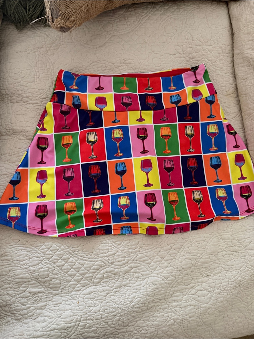 Vibrant Multicolor Wine Glass Print tennis Skirt. Queen of the court made in OR!